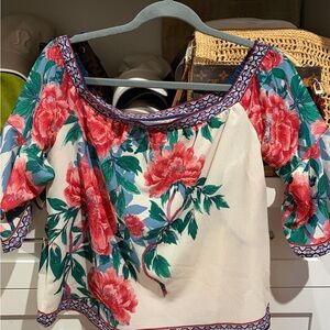 Flying Tomato Cream Off-Shoulder Top with Red Floral Print